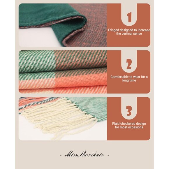 Women Pink Green Winter Warm Shawl Wraps Tartan Blanket Oversized Scarves - Picture 4 of 6